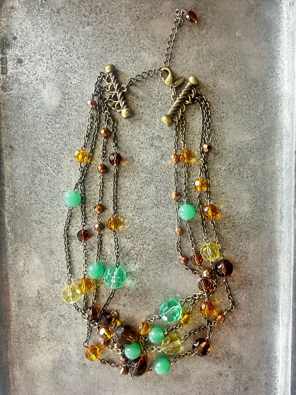 Multi-Strand Green and Amber Beaded Women's Necklace